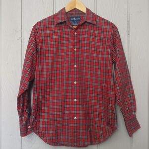 Ralph Lauren Men's Red Green Plaid Shirt Cotton Size Large
